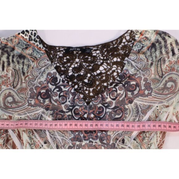 Apt. 9 Petite PM Boho Paisley Lace Back Blouse with Beaded V-Neckline‎ & Elastic - Picture 10 of 12